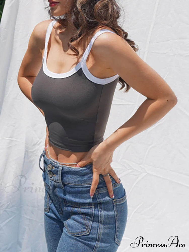 Contrast Trim Rib-Knit Trendy Crop Cami Top