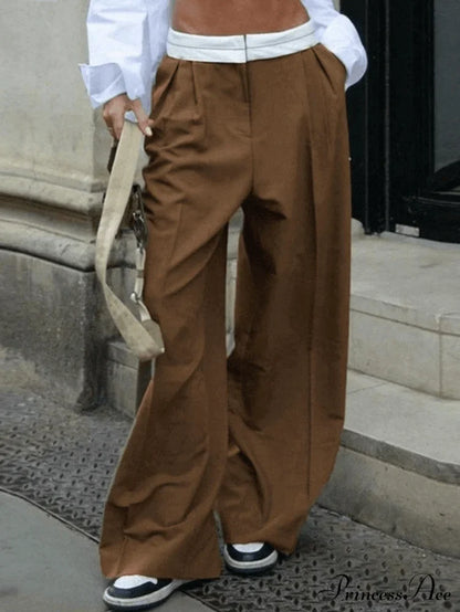 Contrast Waist Graceful Pleated Tailored Pants