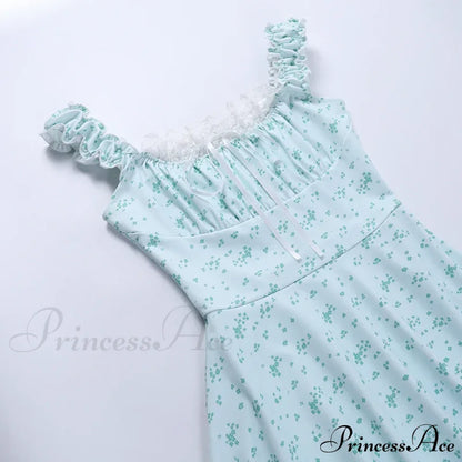 Coquette Y2K PrintPatchwork Lace Trim Vintage Square Neck T-shirts Floral Dress