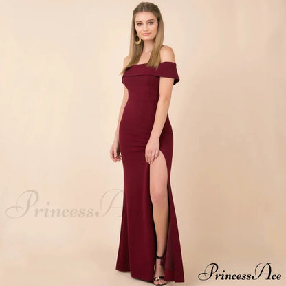 Coralie Off Shoulder Charming Front Slit Dress