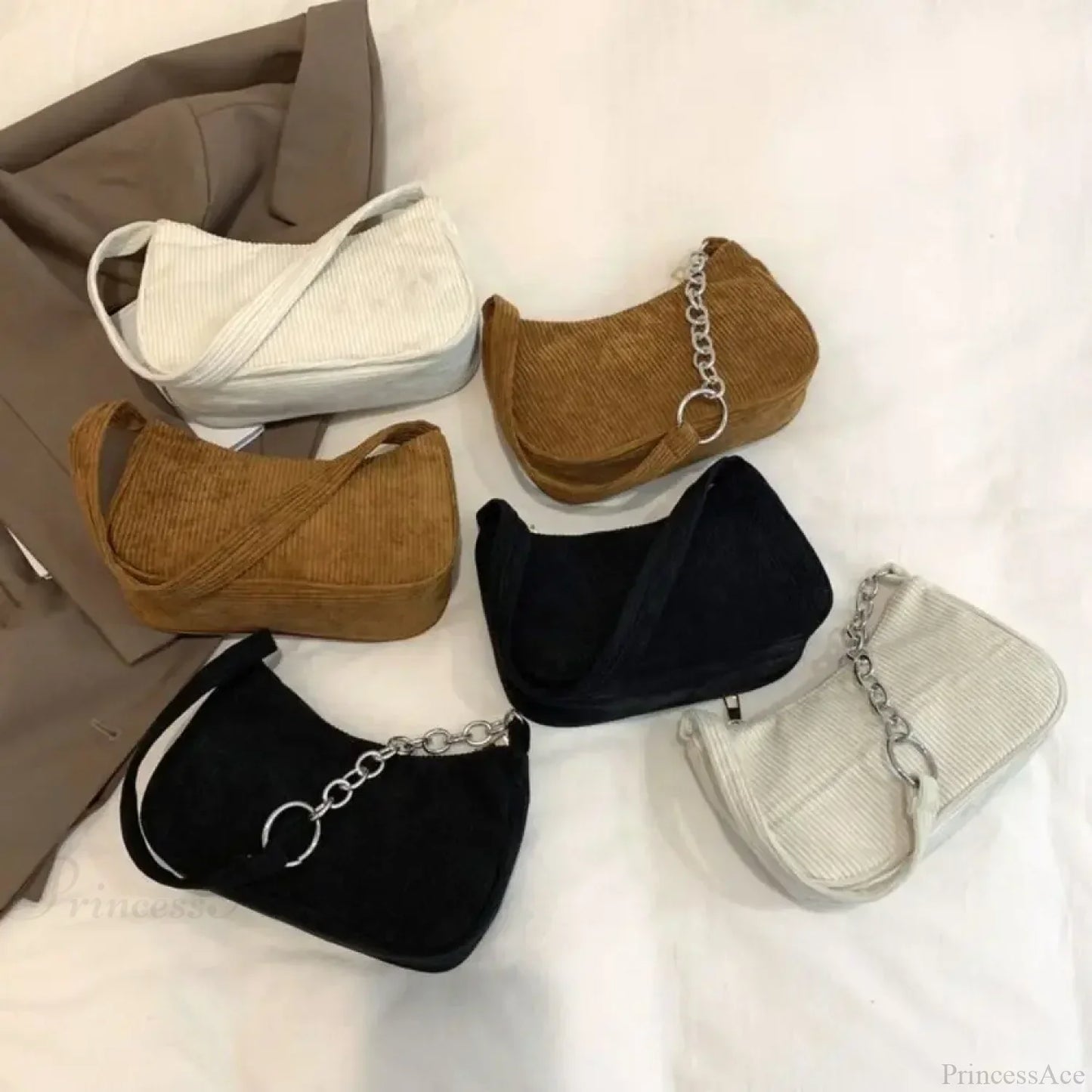 Corduroy Zipper Underarm Shoulder Handbag