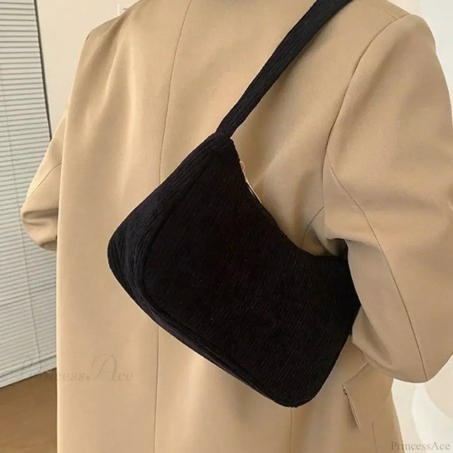 Corduroy Zipper Underarm Shoulder Handbag