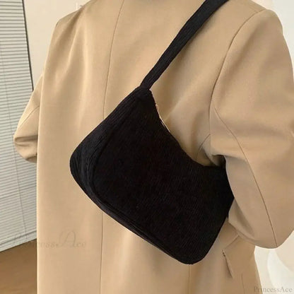 Corduroy Zipper Underarm Shoulder Handbag