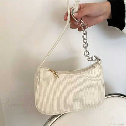 Corduroy Zipper Underarm Shoulder Handbag
