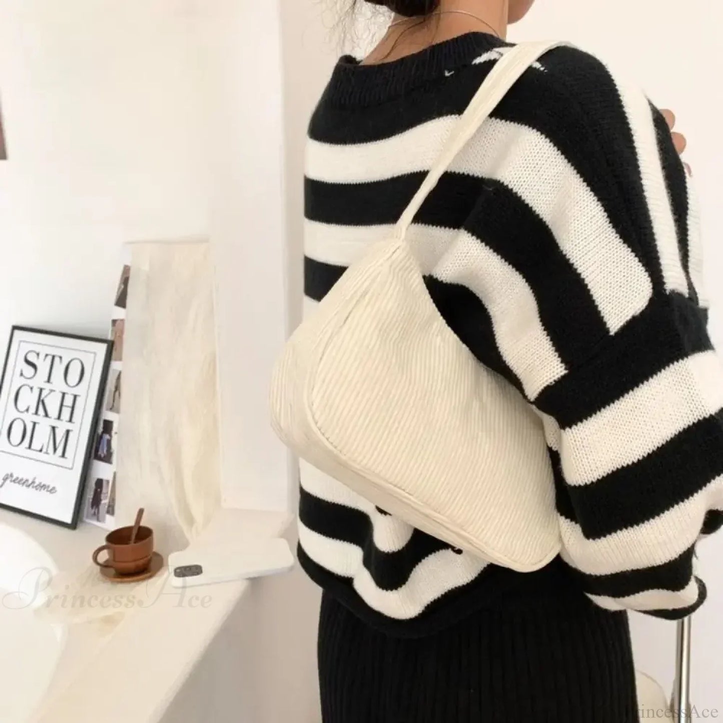 Corduroy Zipper Underarm Shoulder Handbag