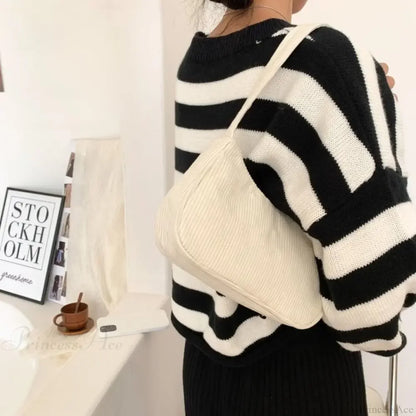 Corduroy Zipper Underarm Shoulder Handbag