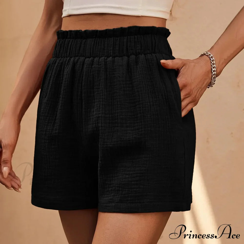 Cotton Double Layered Pleats Hem Straight Leg High Waist Sports Short