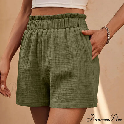 Cotton Double Layered Pleats Hem Straight Leg High Waist Sports Short