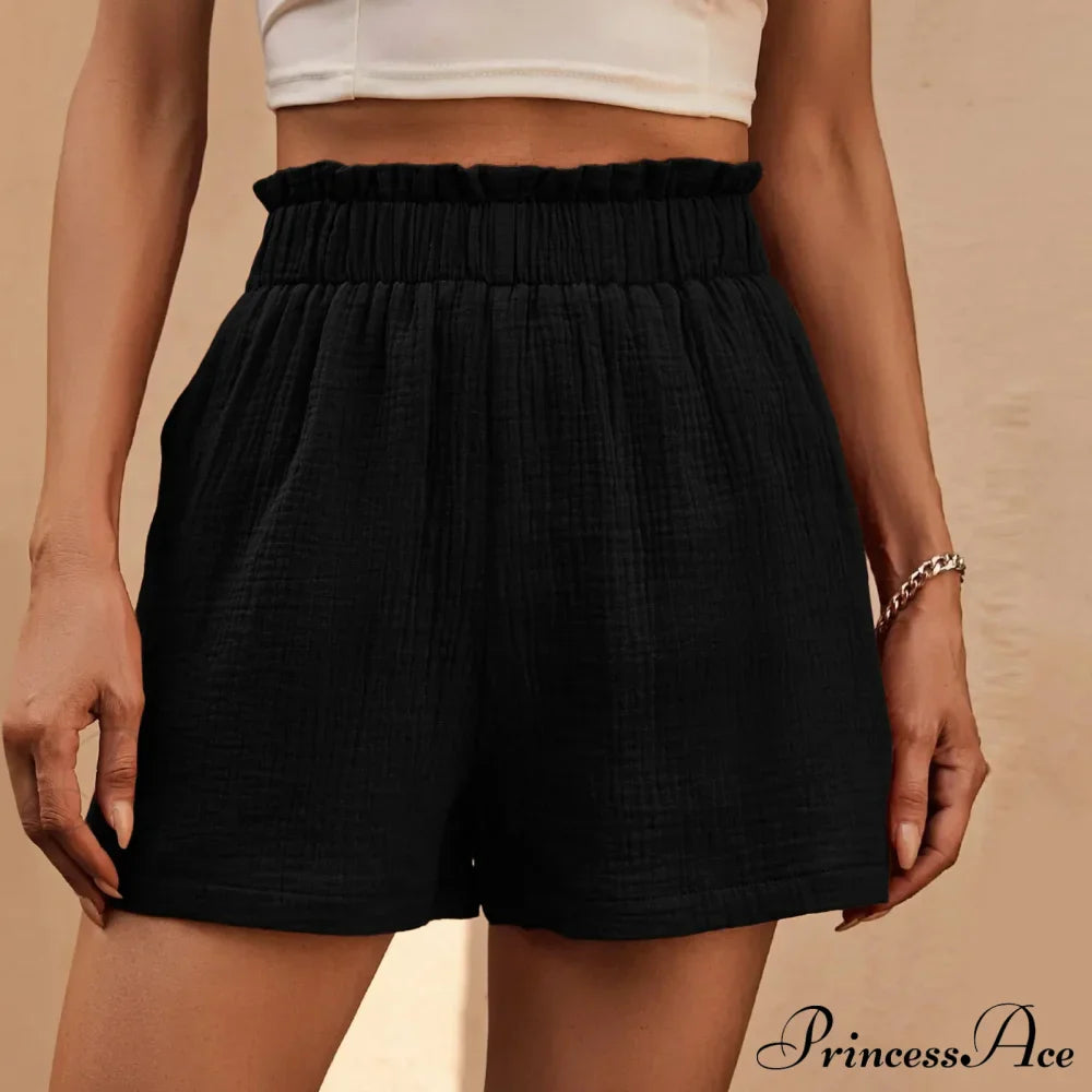 Cotton Double Layered Pleats Hem Straight Leg High Waist Sports Short