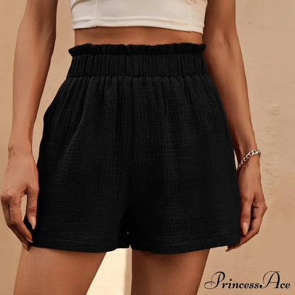Cotton Double Layered Pleats Hem Straight Leg High Waist Sports Short