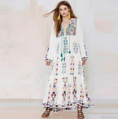 Cotton Floral Embroidered Maxi Dress