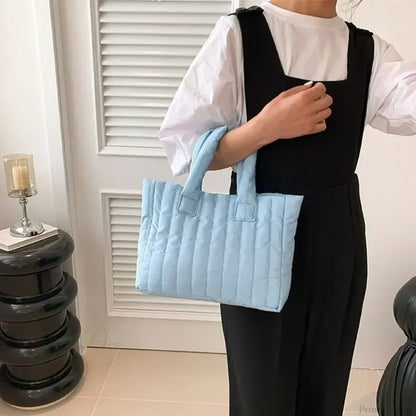 Cotton Padded Quilted Solid Color Commuter Handbag
