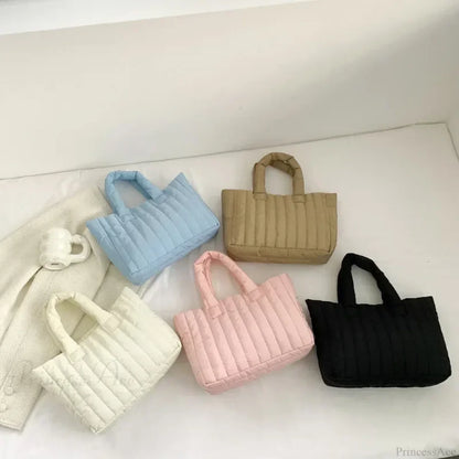 Cotton Padded Quilted Solid Color Commuter Handbag