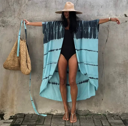 Cotton Rayon Striped Print Cardigan Boho Beach Cover up