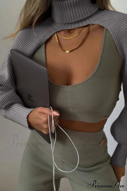 Cover-up Solid Knit Ribbed Turtleneck Sweater