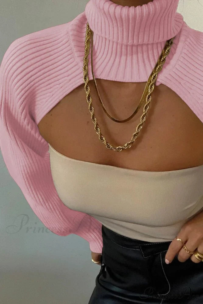 Cover-up Solid Knit Ribbed Turtleneck Sweater