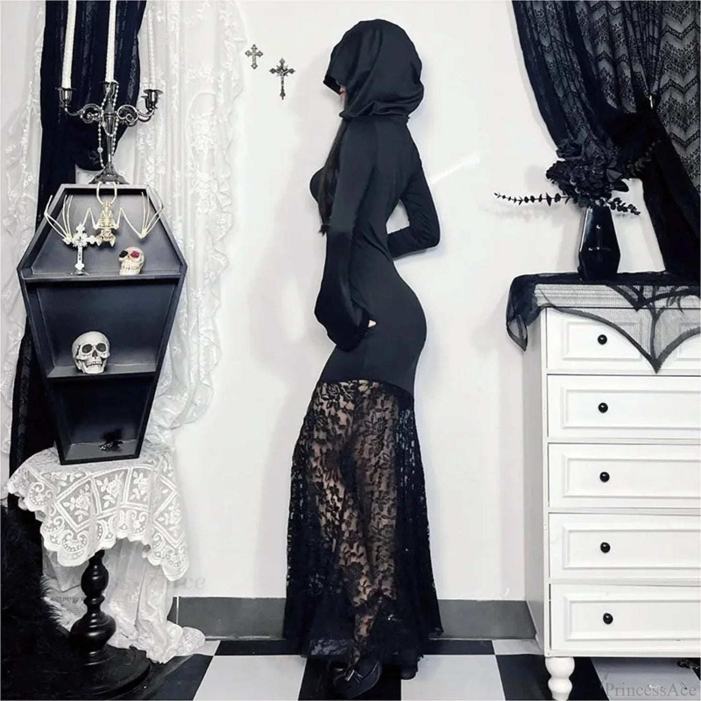 Covered Cross Empty Lace Full Dress
