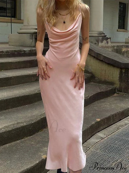 Cowl Neck Side Split Maxi Dress