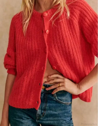 Crew Neck Button-Down Knit Cardigan