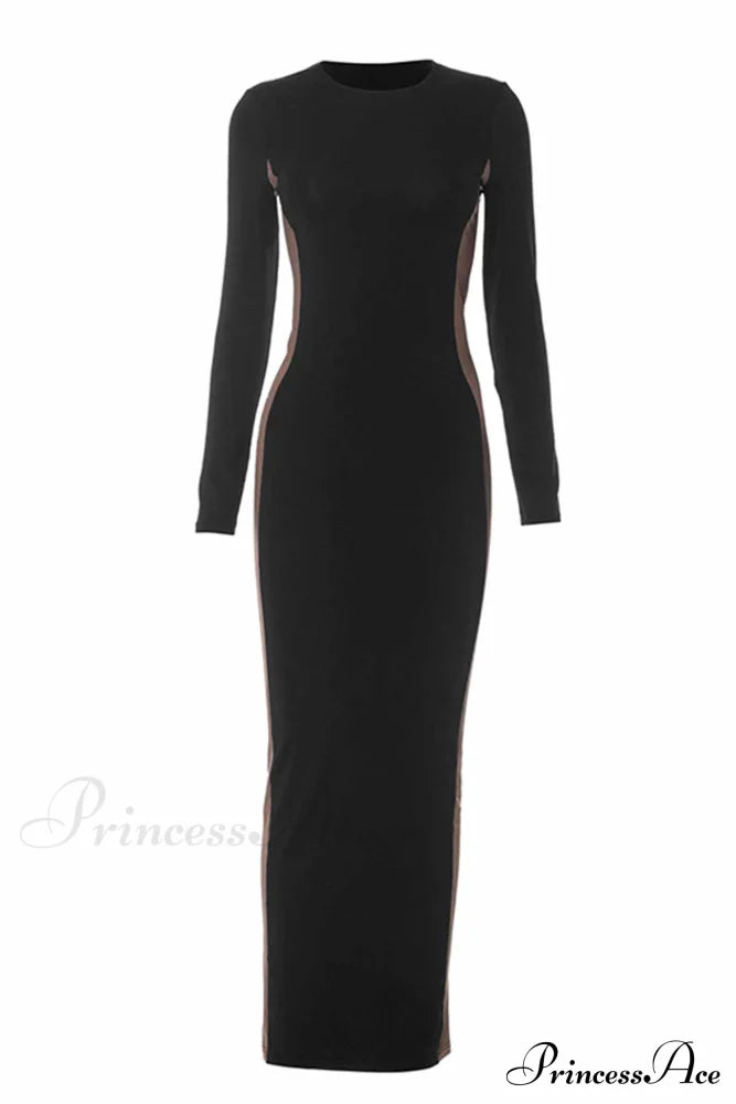 Crew Neck Long Sleeve Slit Midi Dress