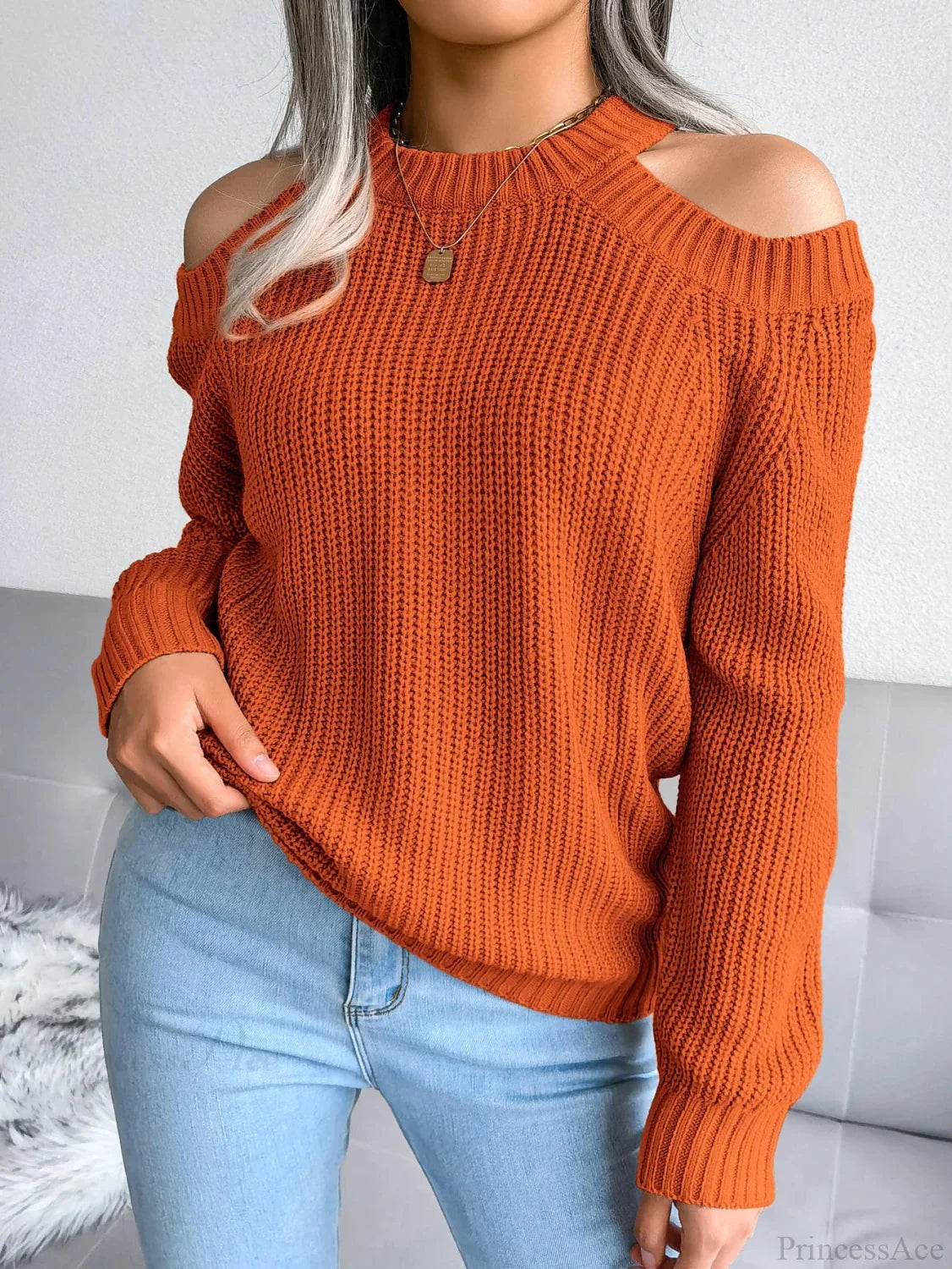 Crew Neck Off Shoulder Long Sleeve Sweater