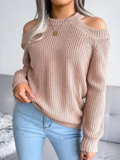 Crew Neck Off Shoulder Long Sleeve Sweater