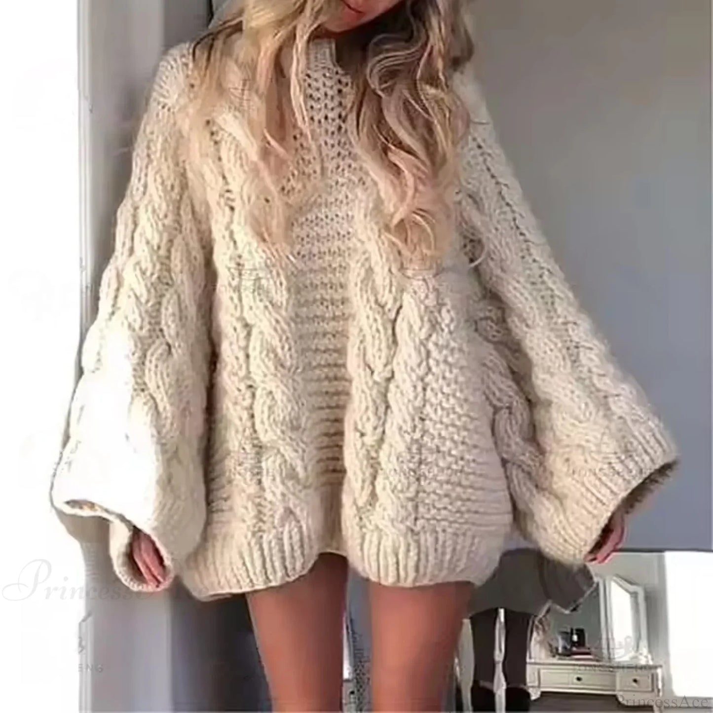 Crewneck Flared Sleeve Fuzzy Sweater
