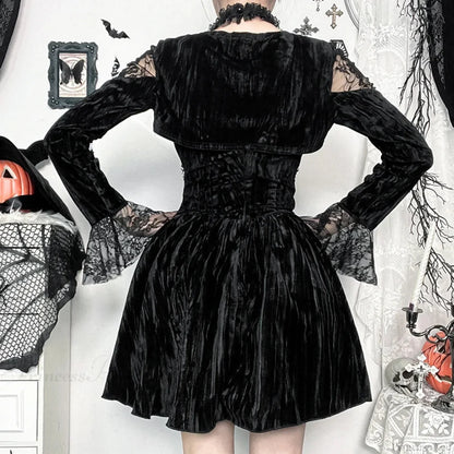 Crimson Lace Velvet Petite Dress