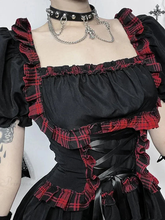 Crimson Tartan Bandage Mini Frock