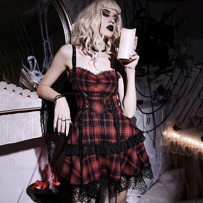 Crimson Tartan Halter Short Dress