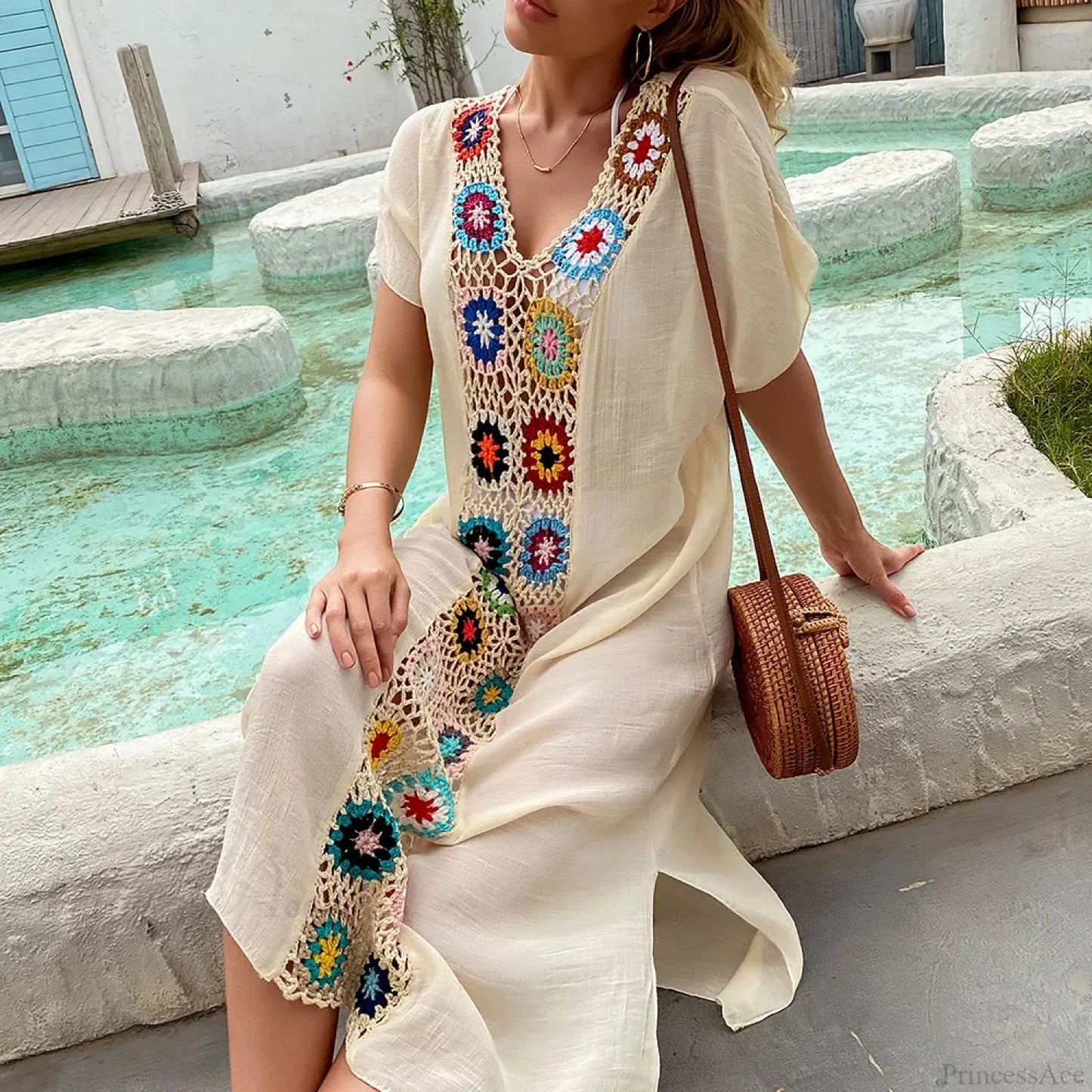 Vestido playero de ganchillo para mujer