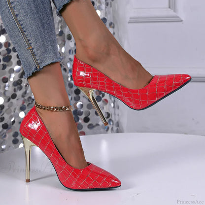 Crocodile-Effect Sexy Pattern Stiletto High HeelsFashion Pointy Party Casual Women Shoes High Heel
