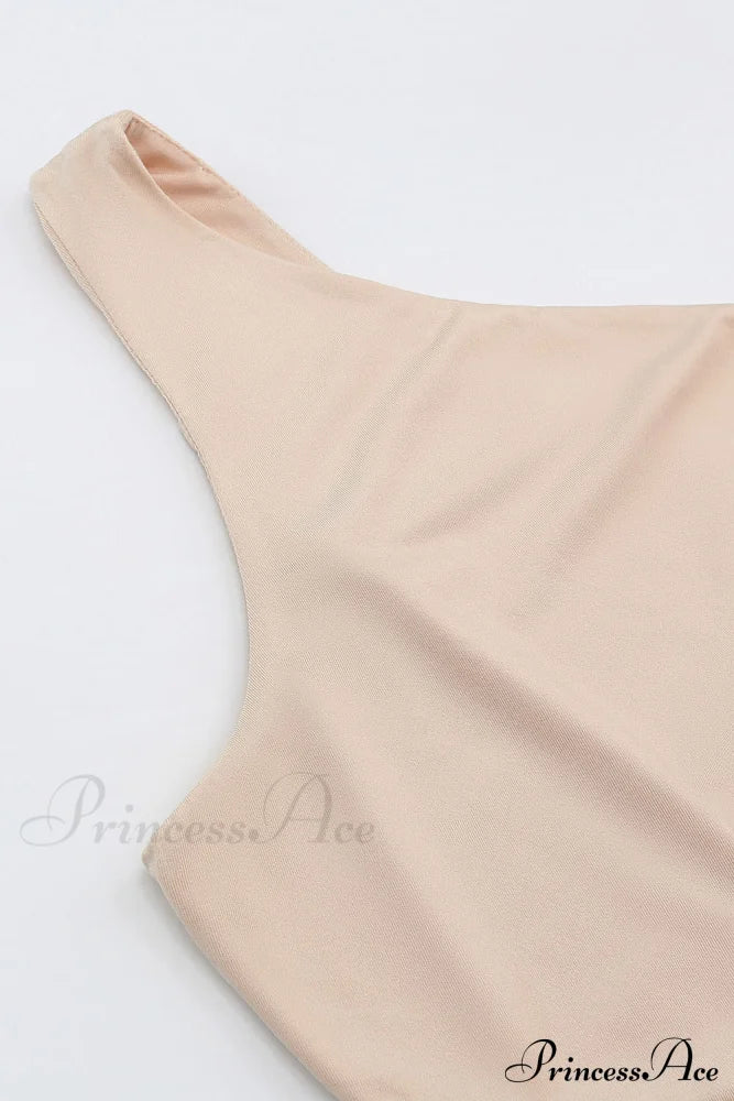 Crop Khaki One Tie Shoulder Side Top