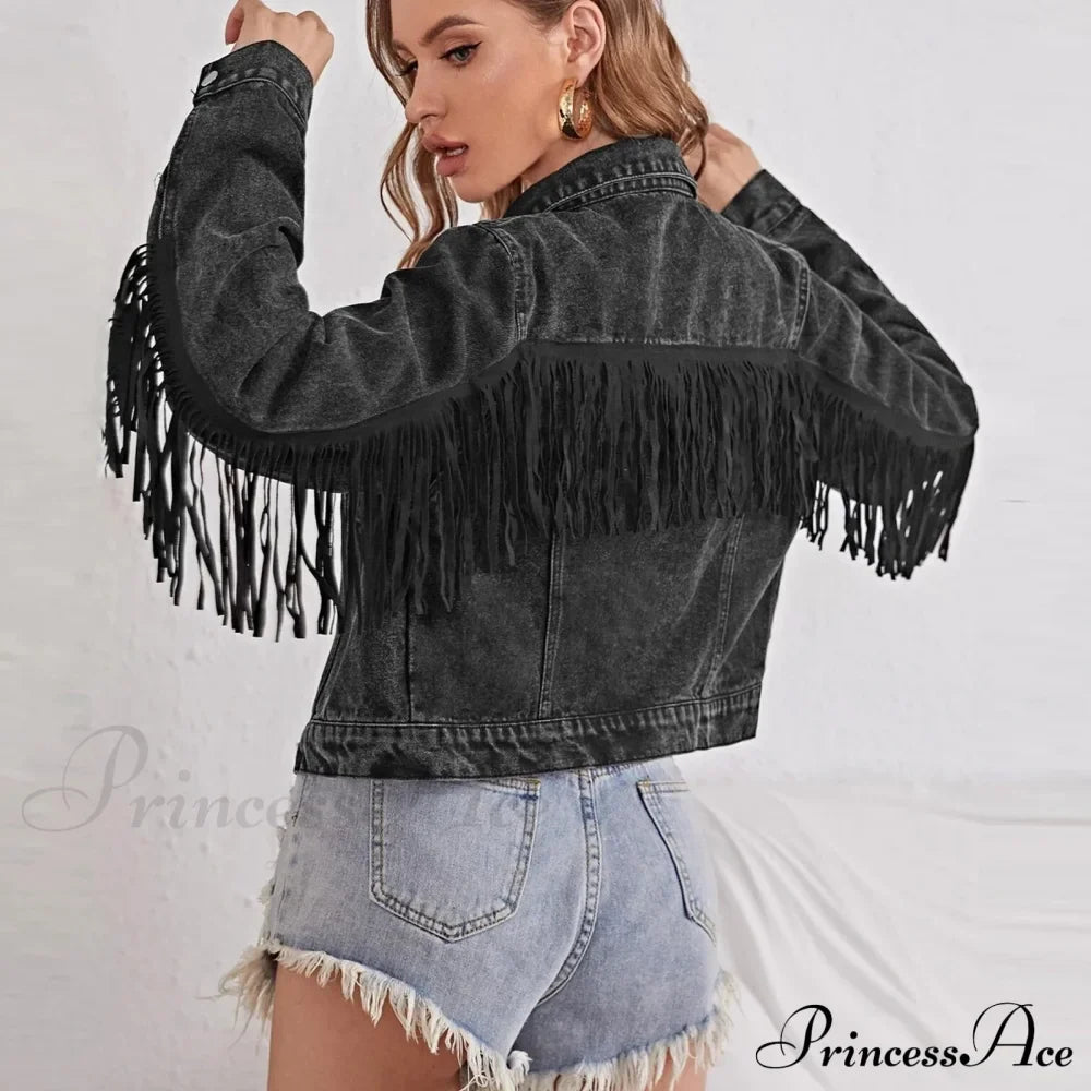 Crop Long Sleeve Button Tassel With Fringe Commuting Warm Chic Stylish Elegant Fashionable Versatile Jacket
