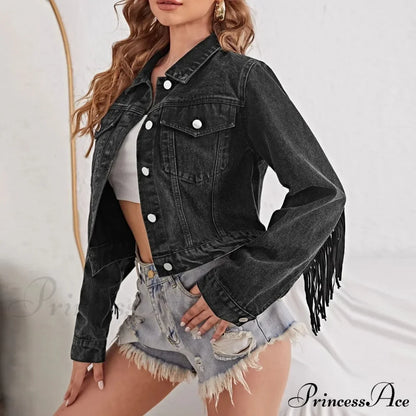 Crop Long Sleeve Button Tassel With Fringe Commuting Warm Chic Stylish Elegant Fashionable Versatile Jacket