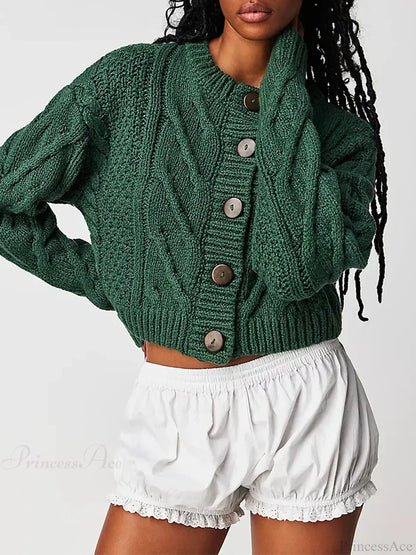 Cropped Cable Knit Button-Down Cardigan