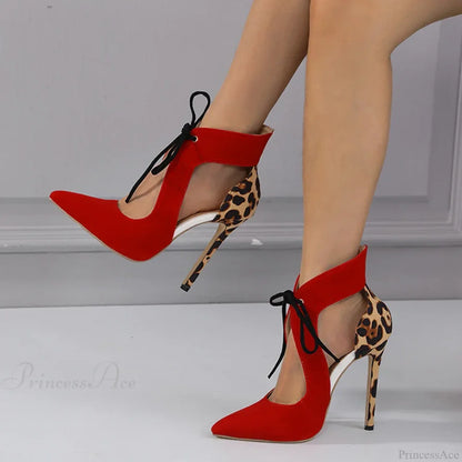 Cross-Tied Sexy Pointed-Toe Leopard-Print Wedding High Heels StilettoFashionable Stripper High Heel