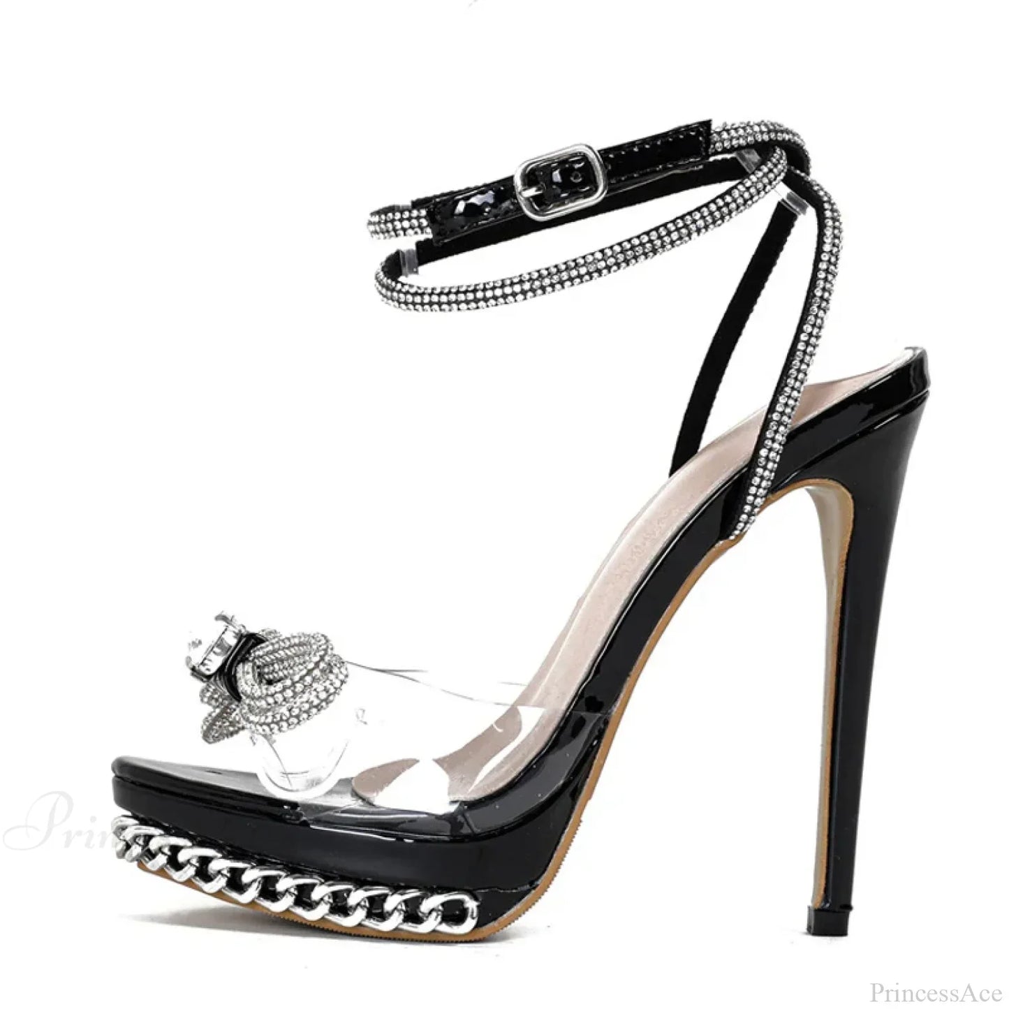 Crystal Bowknot Transparent SummerFashion Sandals Silver Chain Designer High Heels Platform High Heel