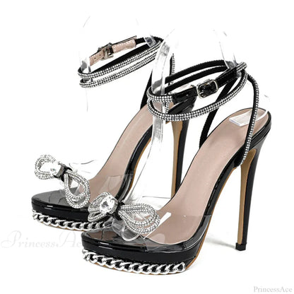 Crystal Bowknot Transparent SummerFashion Sandals Silver Chain Designer High Heels Platform High Heel