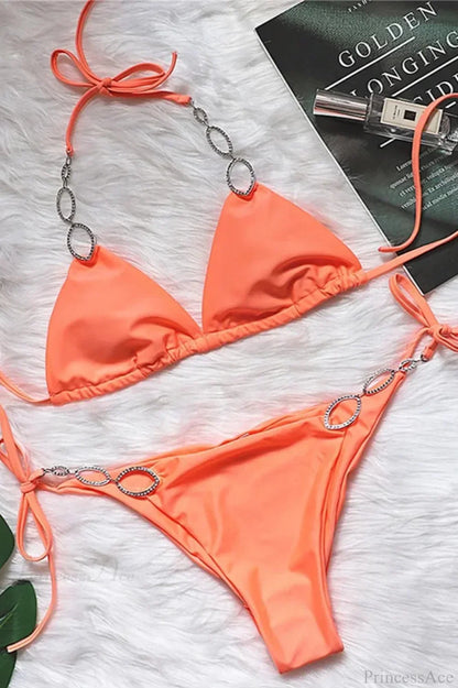 Crystal Diamond Halter Bikini Set