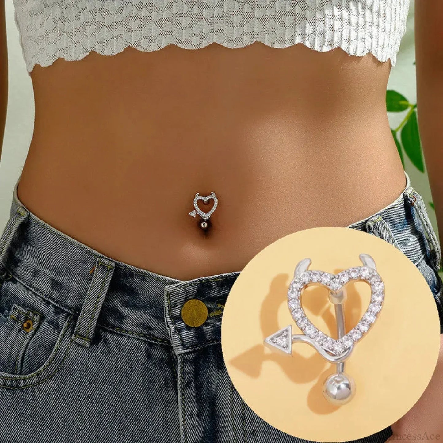 Crystal Heart Pink Gothic Belly Ring