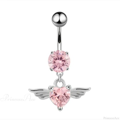 Crystal Heart Pink Gothic Belly Ring