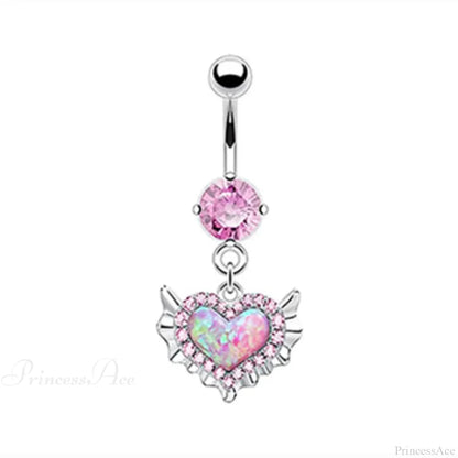 Crystal Heart Pink Gothic Belly Ring