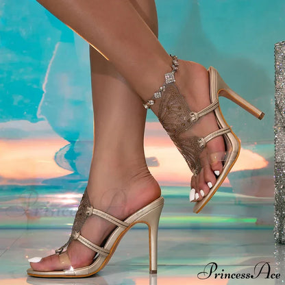 Crystal PVC Transparent Butterfly Women Slippers Sandals High Heels Flip Flops Summer Party Shoes