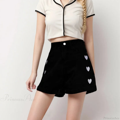 Curled Embroidered Denim Short
