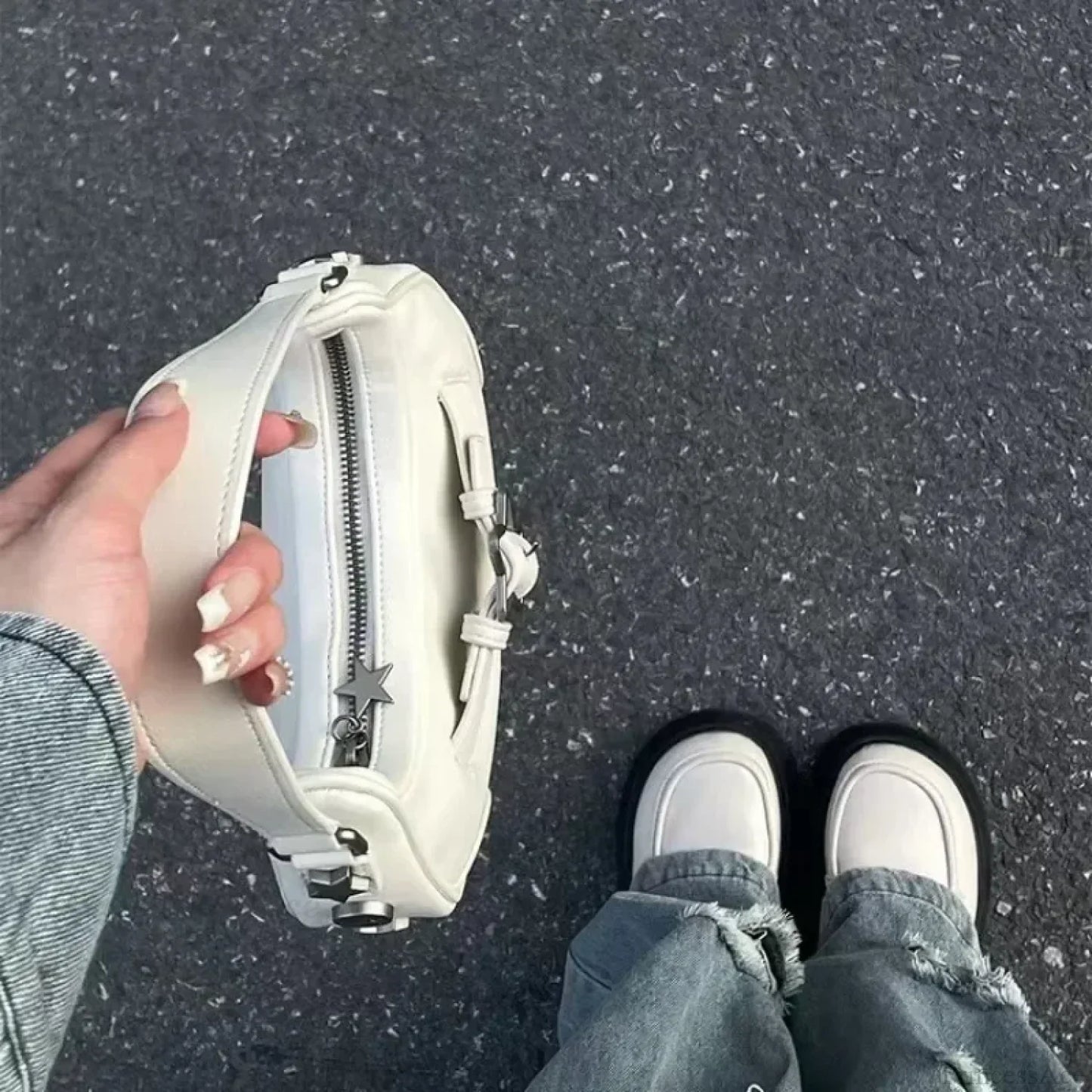 Cute White Star Leather Shoulder Tote Bag