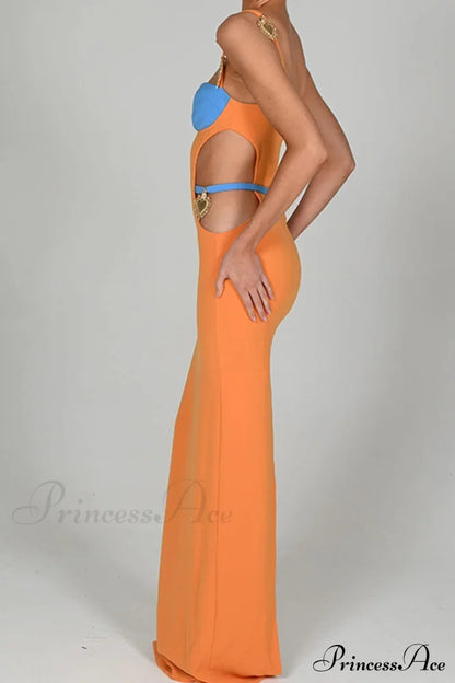 Cutout Slit Back Cami Dress with Contrast Detail