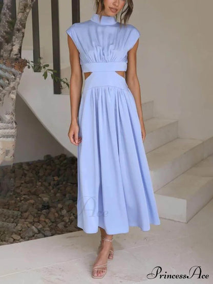 Cutout Waist Pocketed Charming Vacation Midi Dress