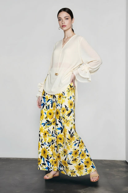 Silky Oil Print Color Block Vacation Skirt
