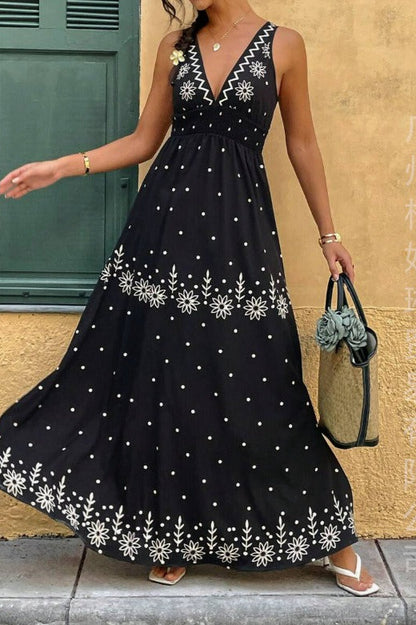 Chic V Neck Maxi Boho Dress
